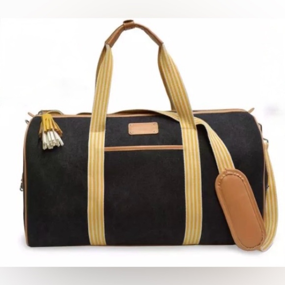 Adrienne Vittadini Black & Yellow Striped Travel Duffel Bag